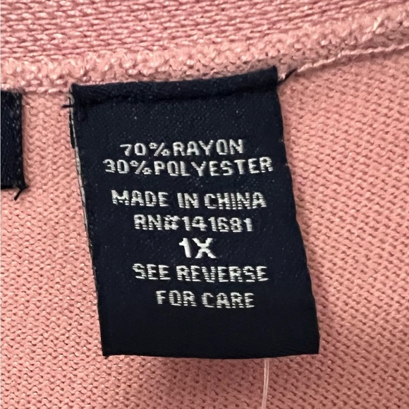 Pink Dusty Rose Sweater V-Neck Button Up with 3/4 Length Sleeves Women Size 1X - Picture 3 of 4